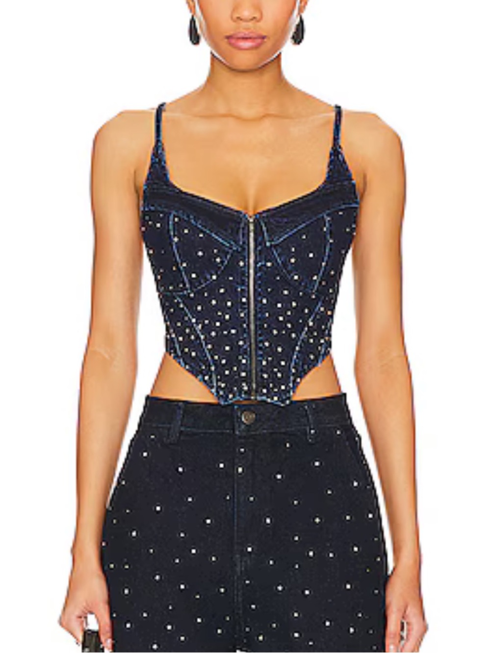 AFRM denim rhinestone corset